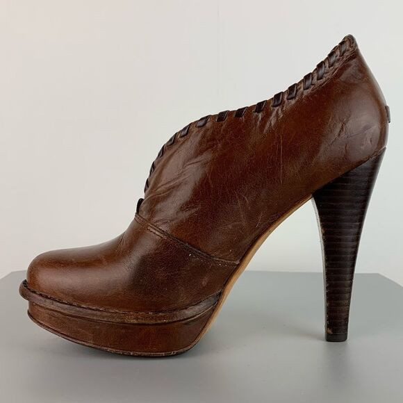 UGG Women Size 8 Jamison Brown Leather 5” Platform Heels-All Leather w/Sheep Fur - Picture 4 of 10